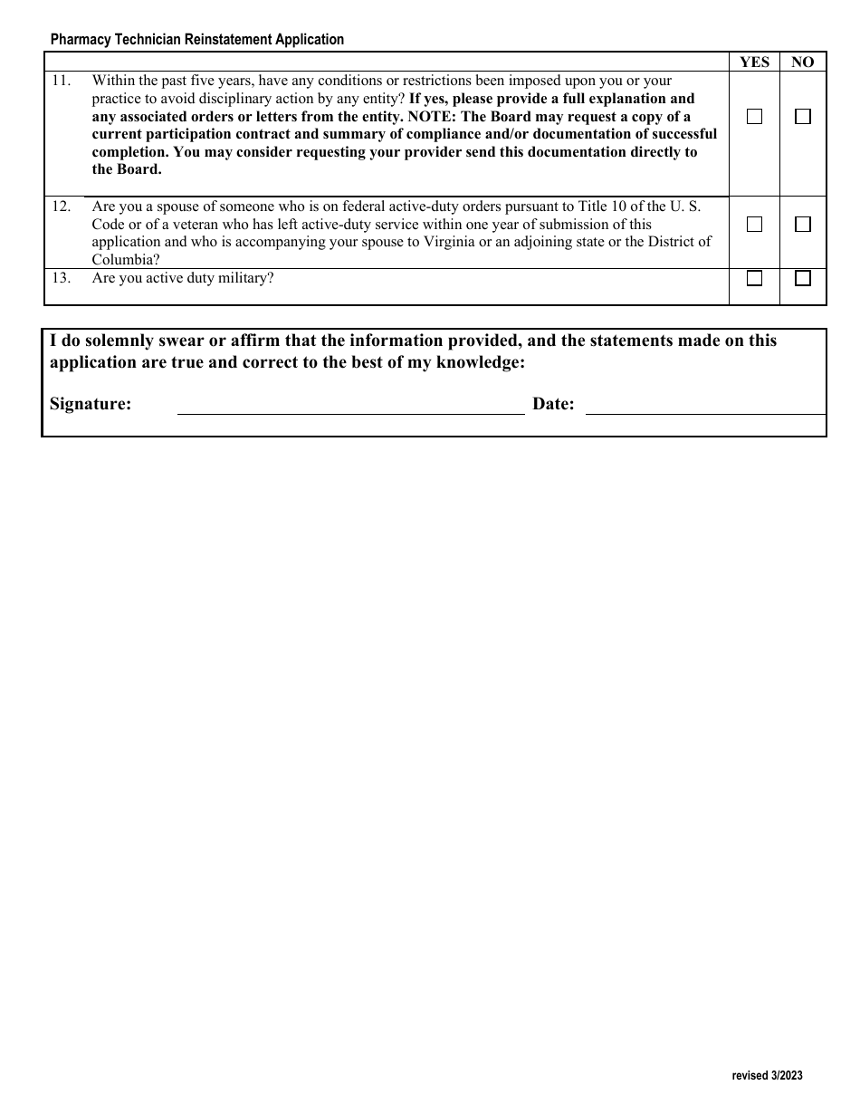Application to Reinstate a Pharmacy Technician Registration - Virginia, Page 4