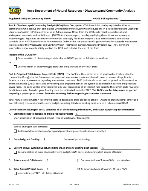 DNR Form 542-0679 Iowa Department of Natural Resources - Disadvantaged Community Analysis - Iowa