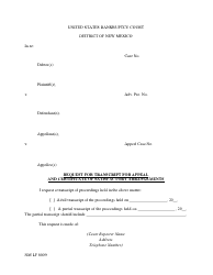 Form NM LF8009 Request for Transcript for Appeal and Certificate of Satisfactory Arrangements - New Mexico