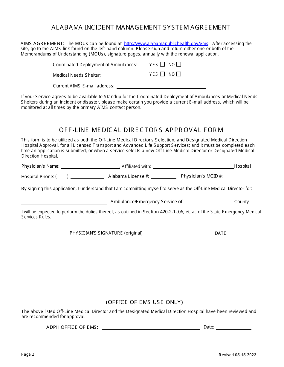 EMS Provider Service License Application - Alabama, Page 2