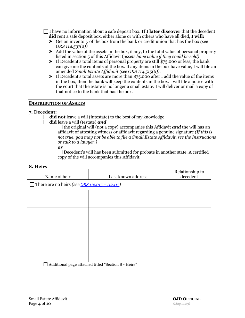 Small Estate Affidavit - Oregon, Page 11