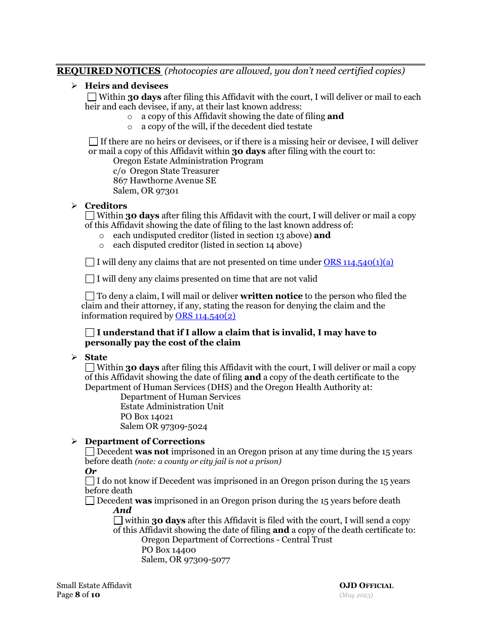 Small Estate Affidavit - Oregon, Page 15