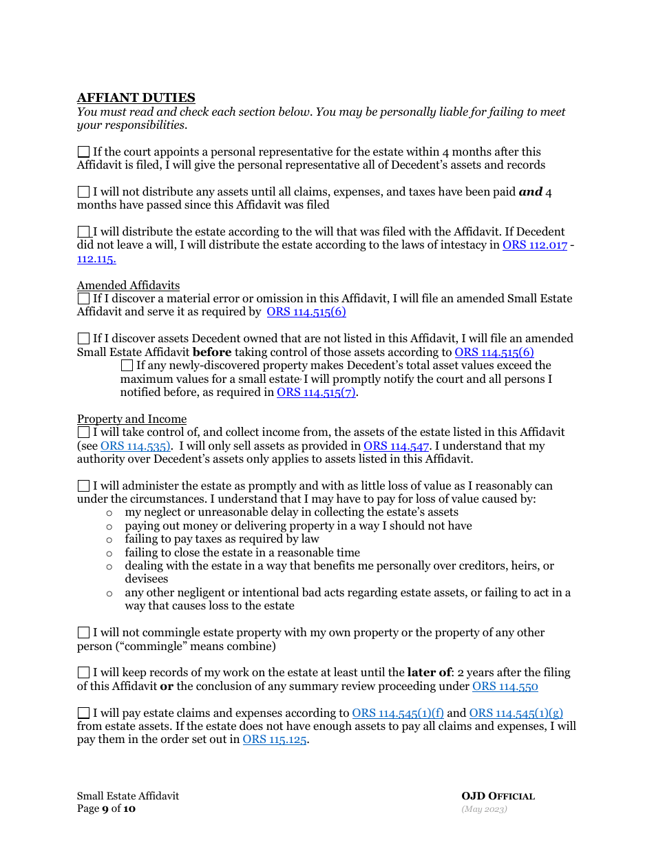 Small Estate Affidavit - Oregon, Page 16