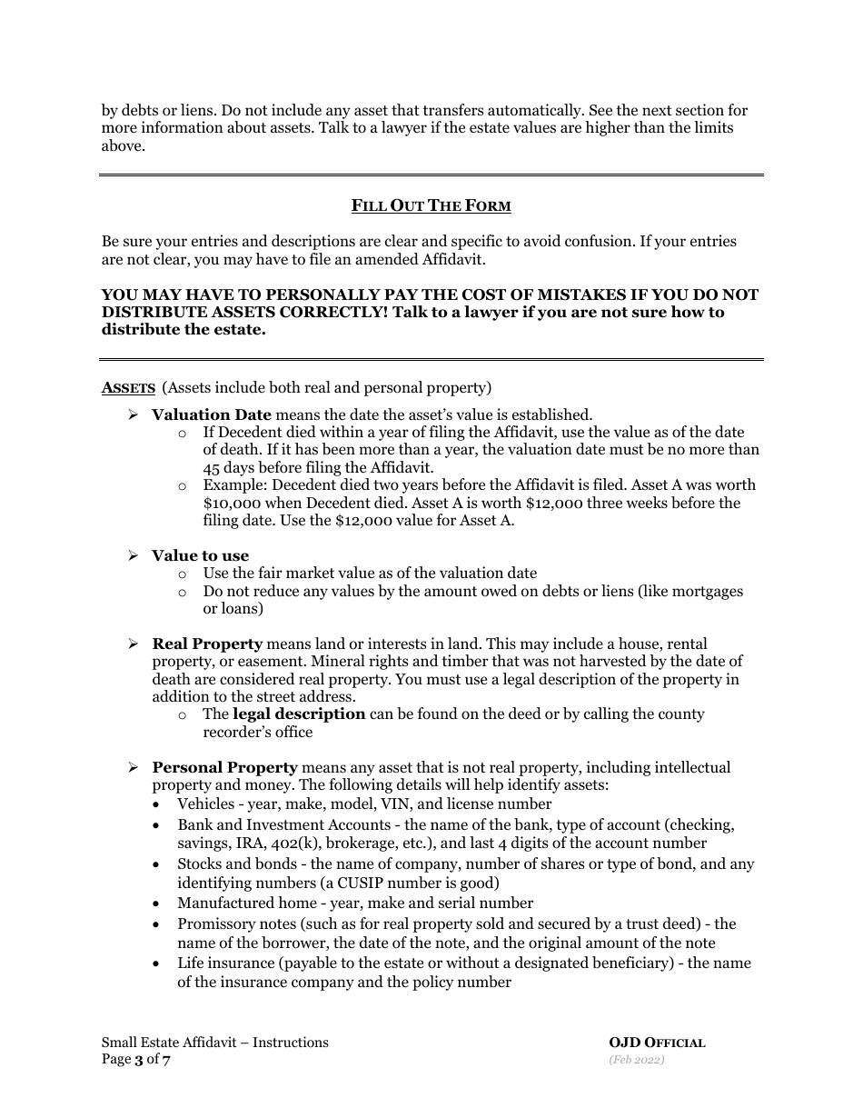 Small Estate Affidavit - Oregon, Page 3