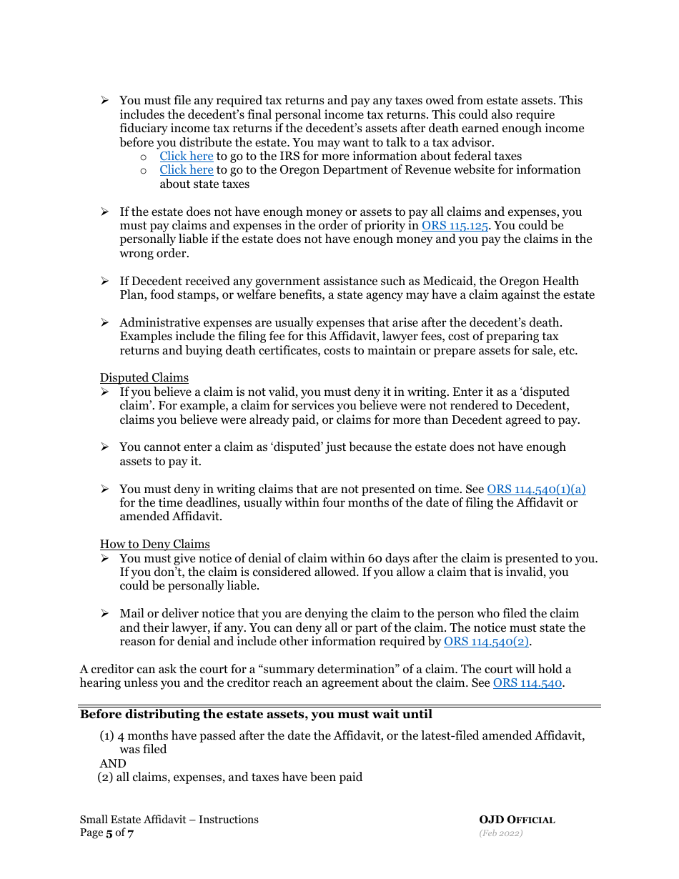 Small Estate Affidavit - Oregon, Page 5