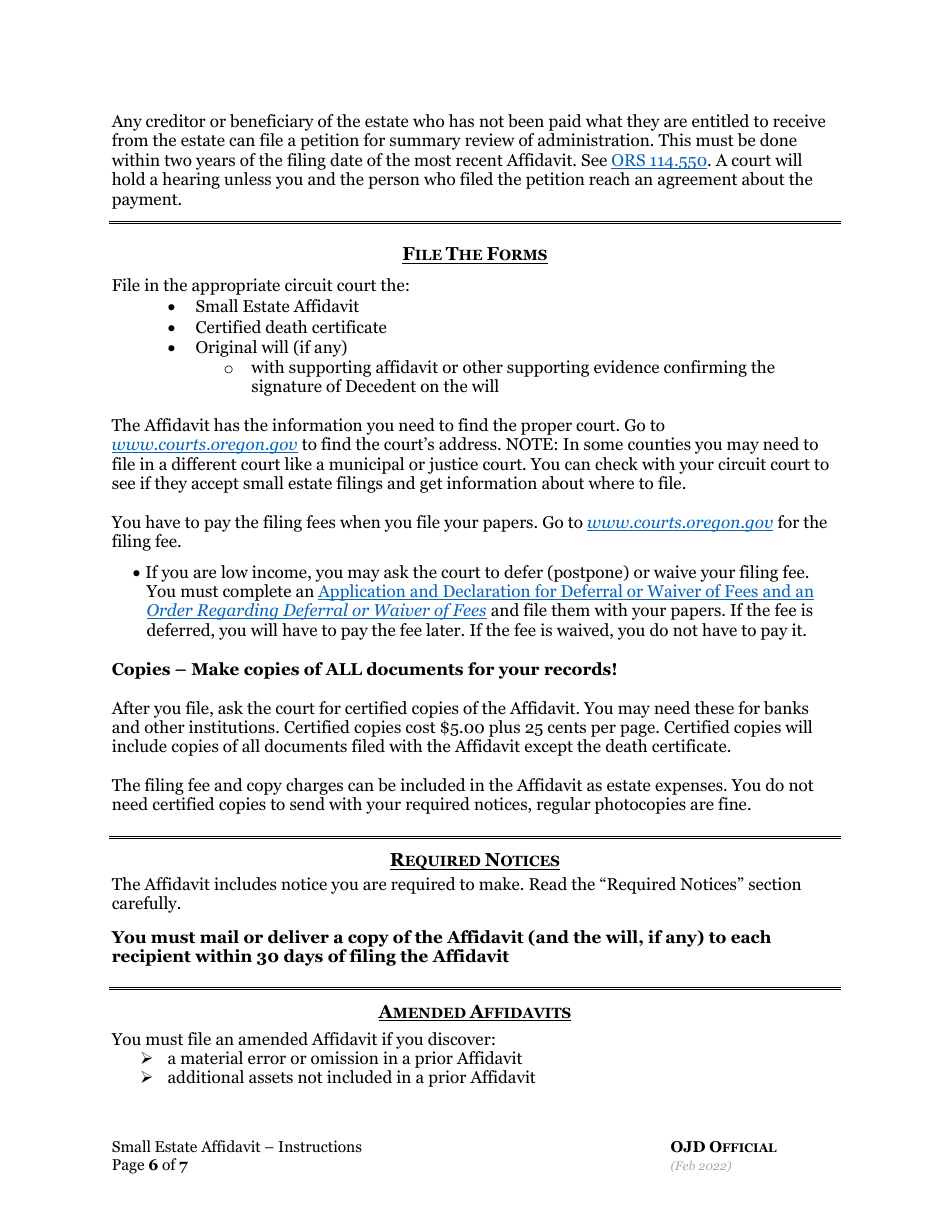 Small Estate Affidavit - Oregon, Page 6