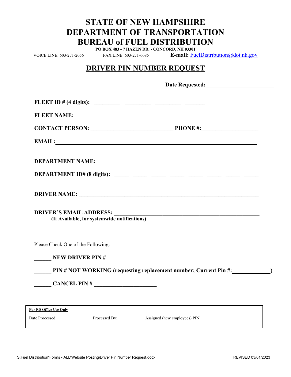 Driver Pin Number Request - New Hampshire, Page 1