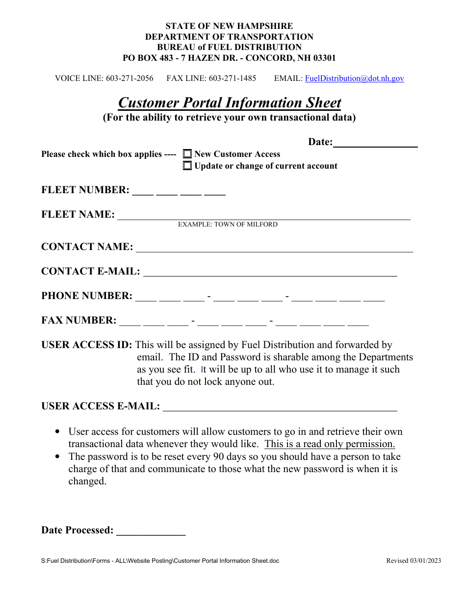 Customer Portal Information Sheet - New Hampshire, Page 1