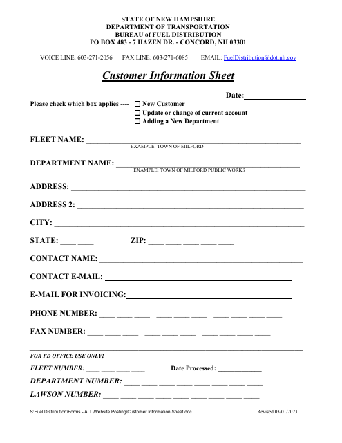 Customer Information Sheet - New Hampshire Download Pdf