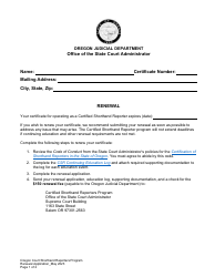 Document preview: Renewal Application - Oregon Court Shorthand Reporters Program - Oregon