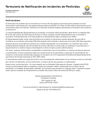 Formulario De Notificacion De Incidentes De Pesticidas - Oregon (Spanish)