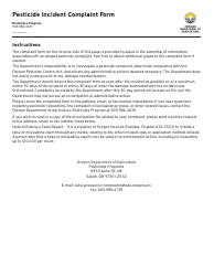 Pesticide Incident Complaint Form - Oregon