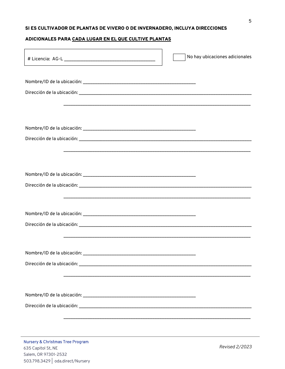 Formulario De Renovacion De Licencia De Vivero - Oregon (Spanish), Page 5
