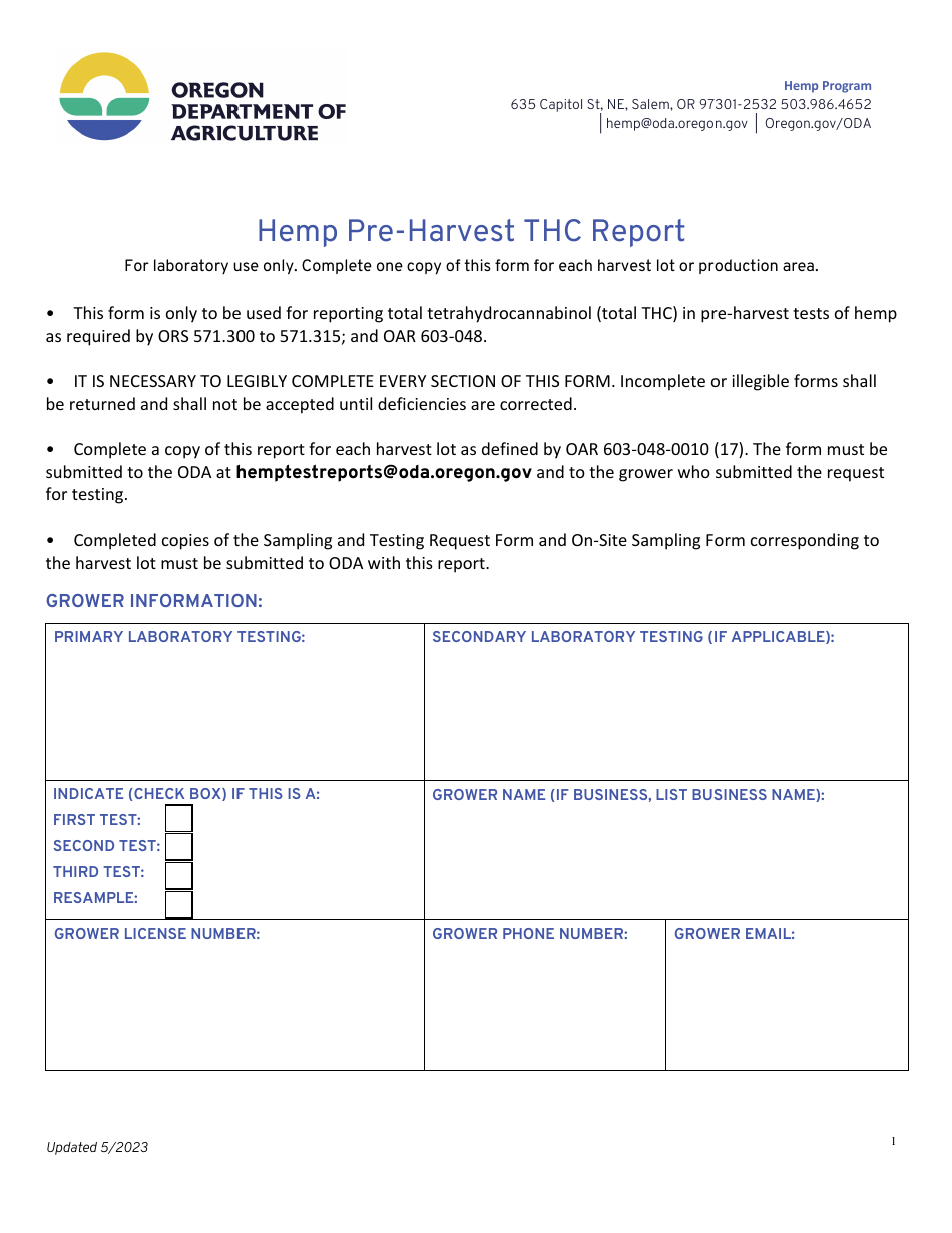 Hemp Pre-harvest Thc Report - Oregon, Page 1