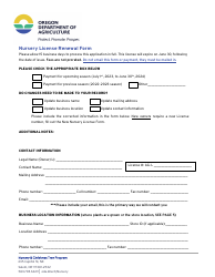 Nursery License Renewal Form - Oregon