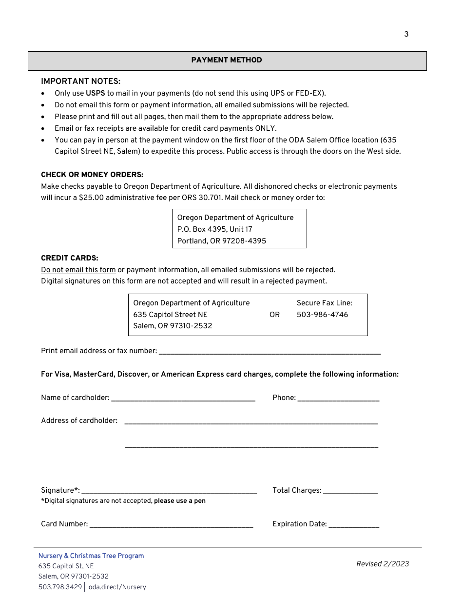 Nursery License Renewal Form - Oregon, Page 3