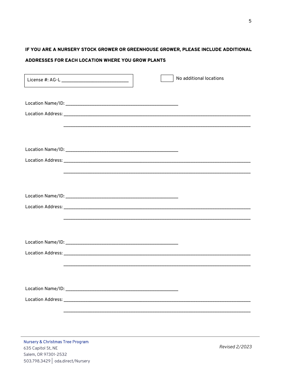 Nursery License Renewal Form - Oregon, Page 5