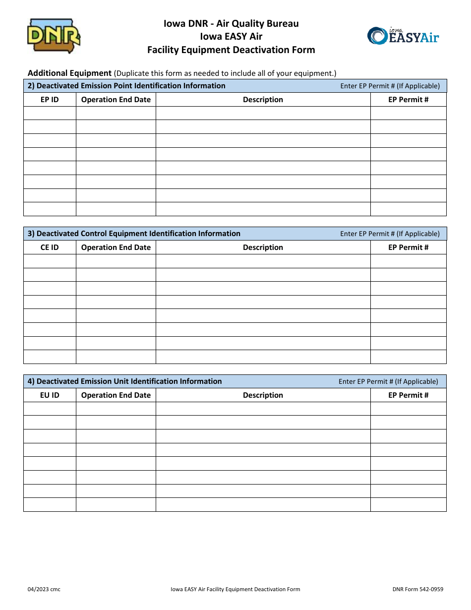 DNR Form 542-0959 Iowa Easy Air Facility Equipment Deactivation Form - Iowa, Page 3