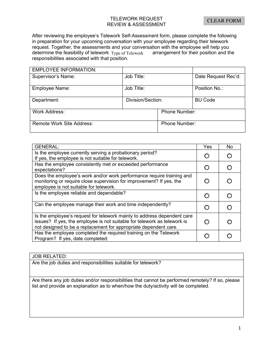 Telework Request Review  Assessment - Hawaii, Page 1