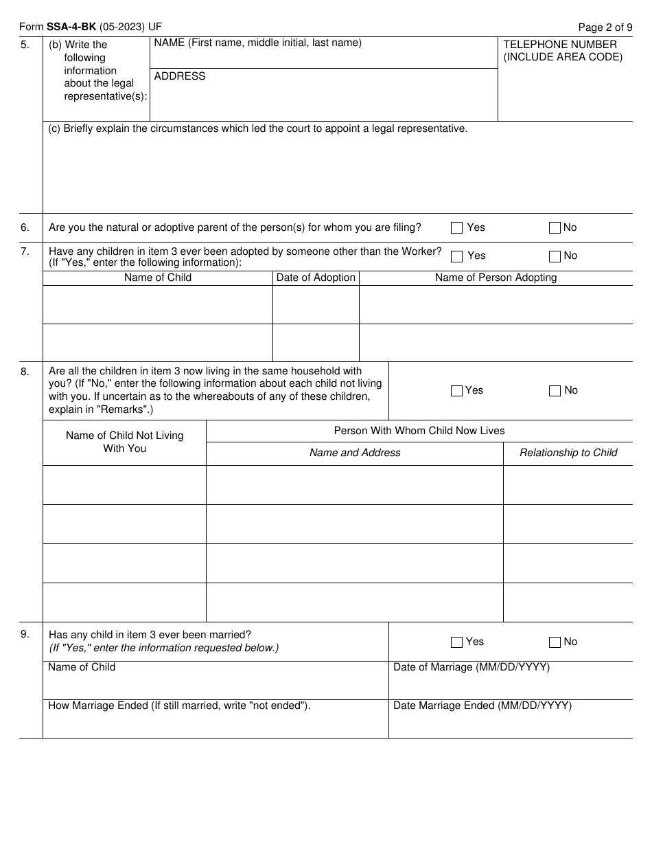 Form SSA-4-BK Download Fillable PDF or Fill Online Application for ...