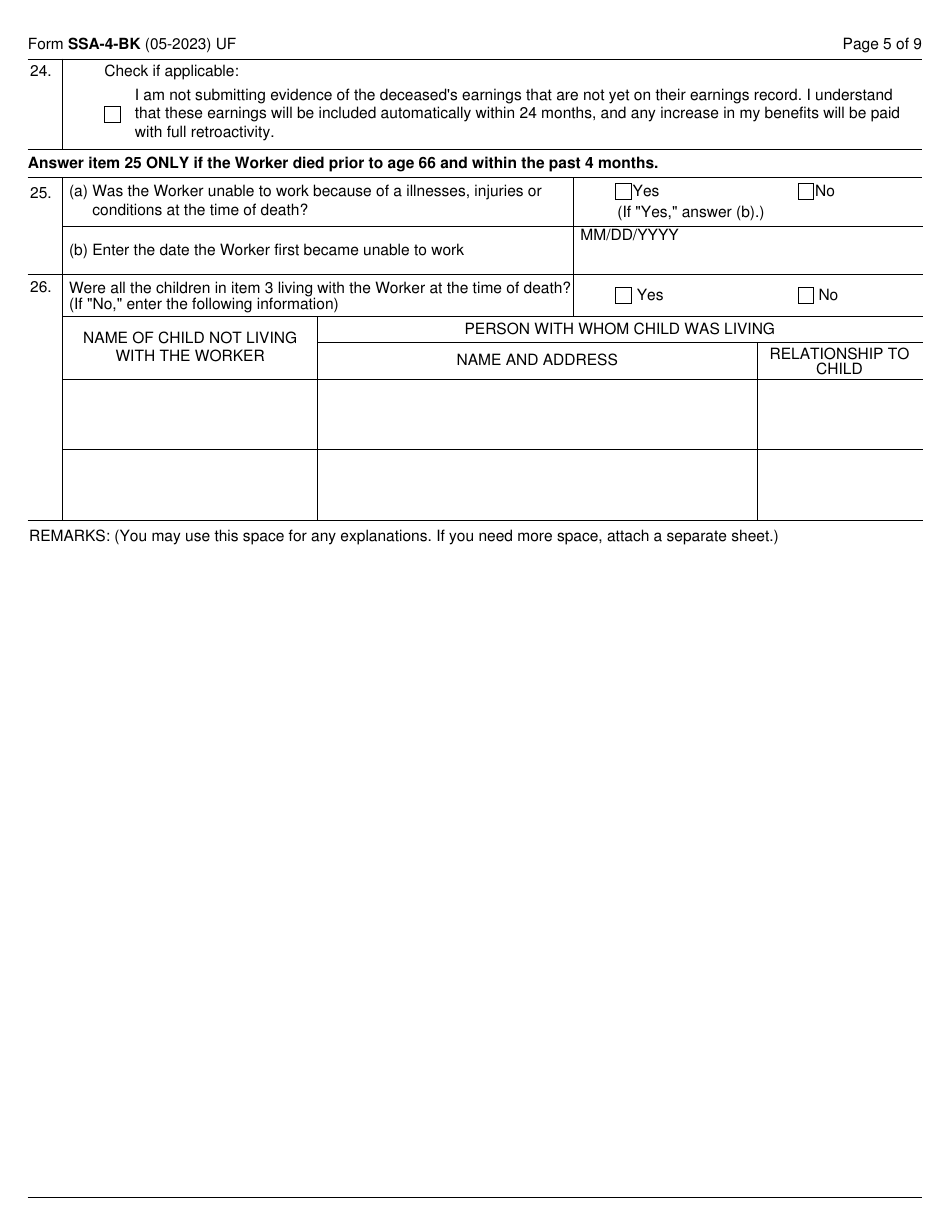 Form SSA-4-BK Application for Social Security Benefits - Childs Insurance Benefits, Page 5