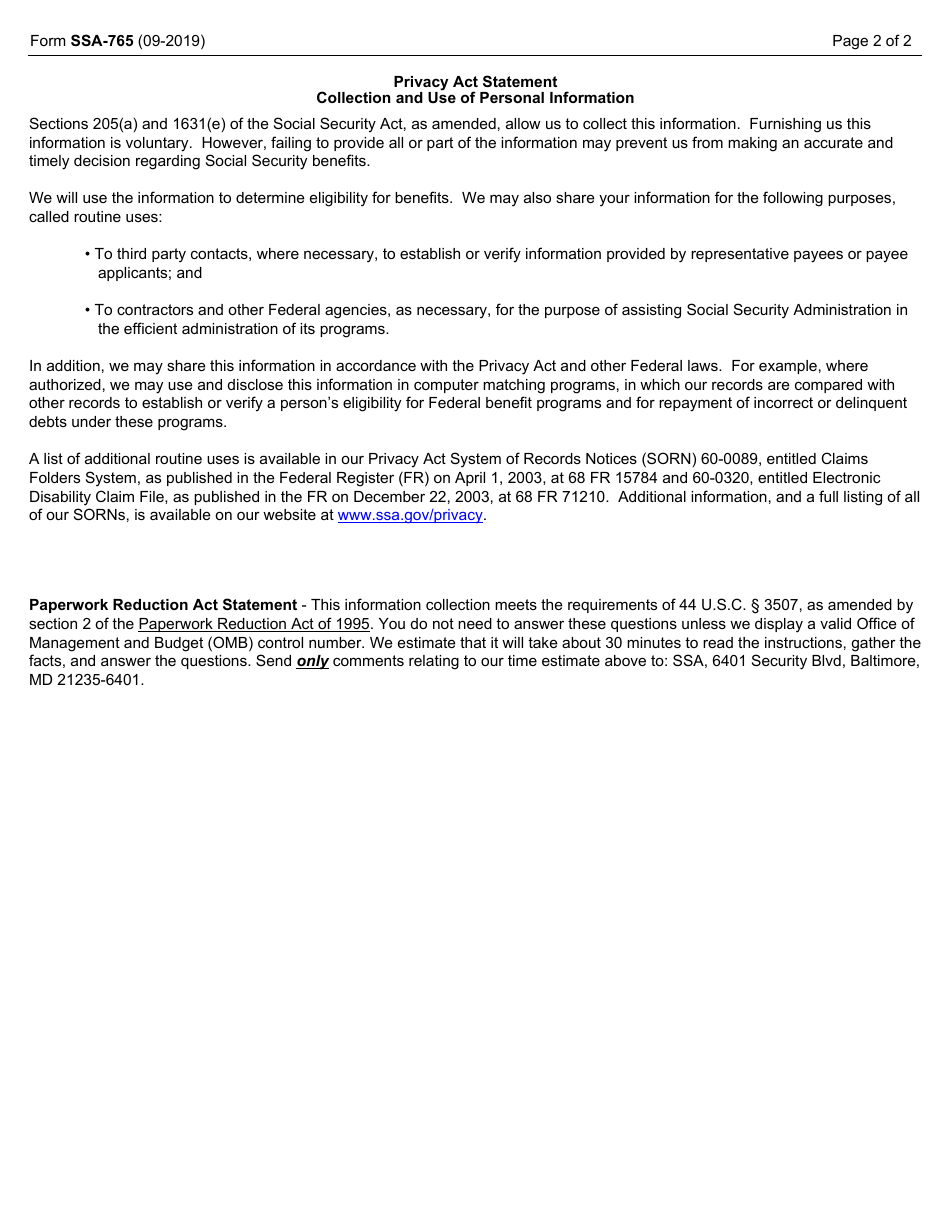 Form SSA-765 Response to Notice of Revised Determination, Page 2