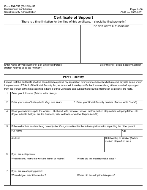 Form SSA-760 Certificate of Support