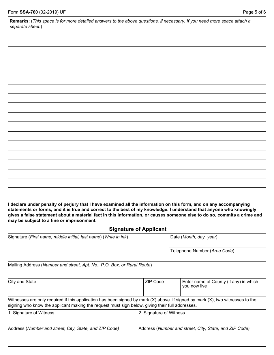 Form SSA-760 Certificate of Support, Page 5