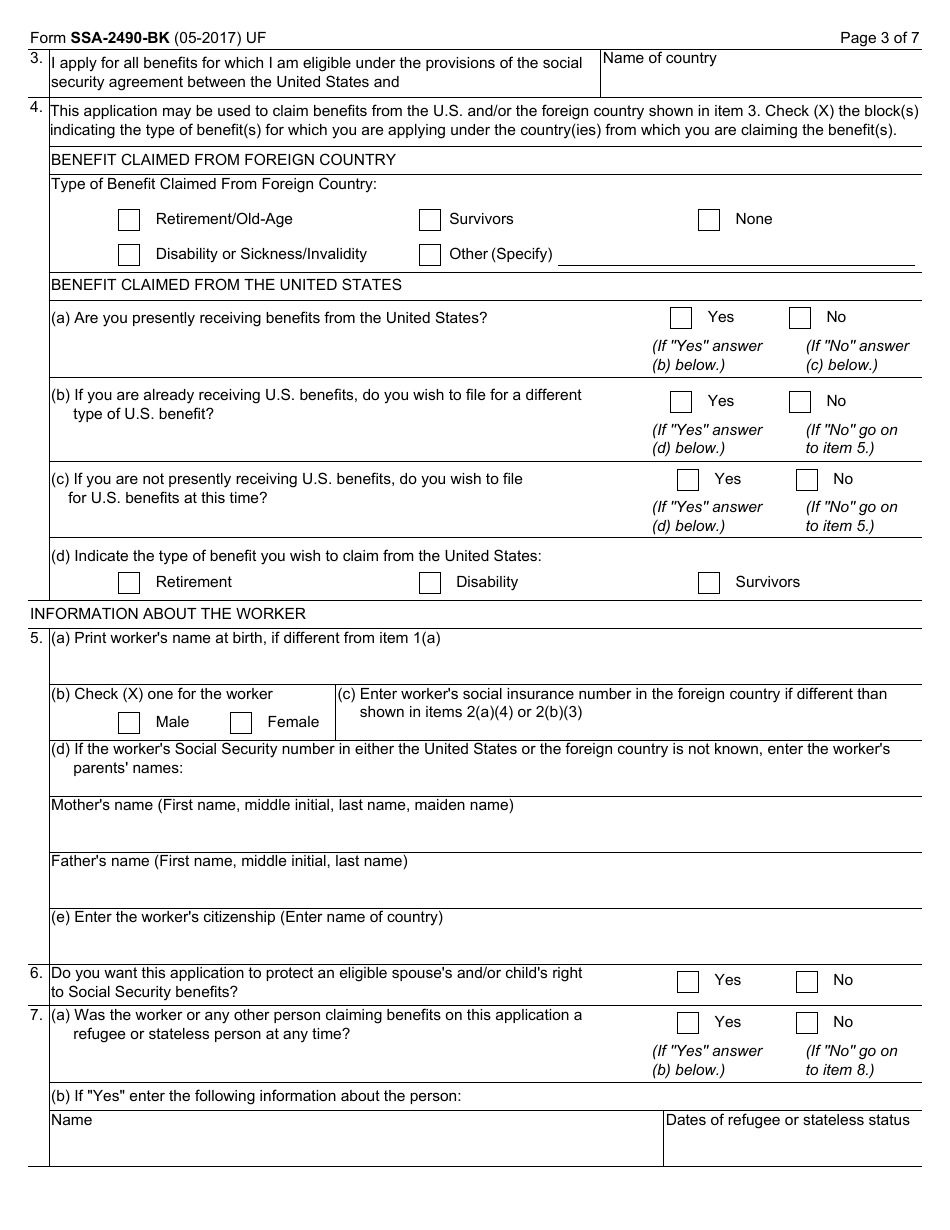 Form SSA-2490-BK - Fill Out, Sign Online and Download Printable PDF ...