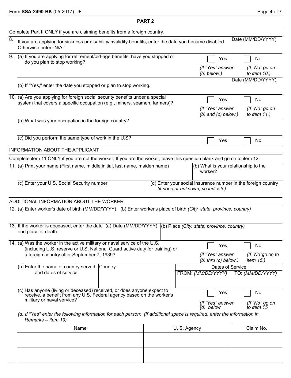 Form SSA-2490-BK - Fill Out, Sign Online and Download Printable PDF ...