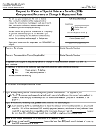 Document preview: Form SSA-2032-BK Request for Waiver of Special Veterans Benefits (Svb) Overpayment Recovery or Change in Repayment Rate