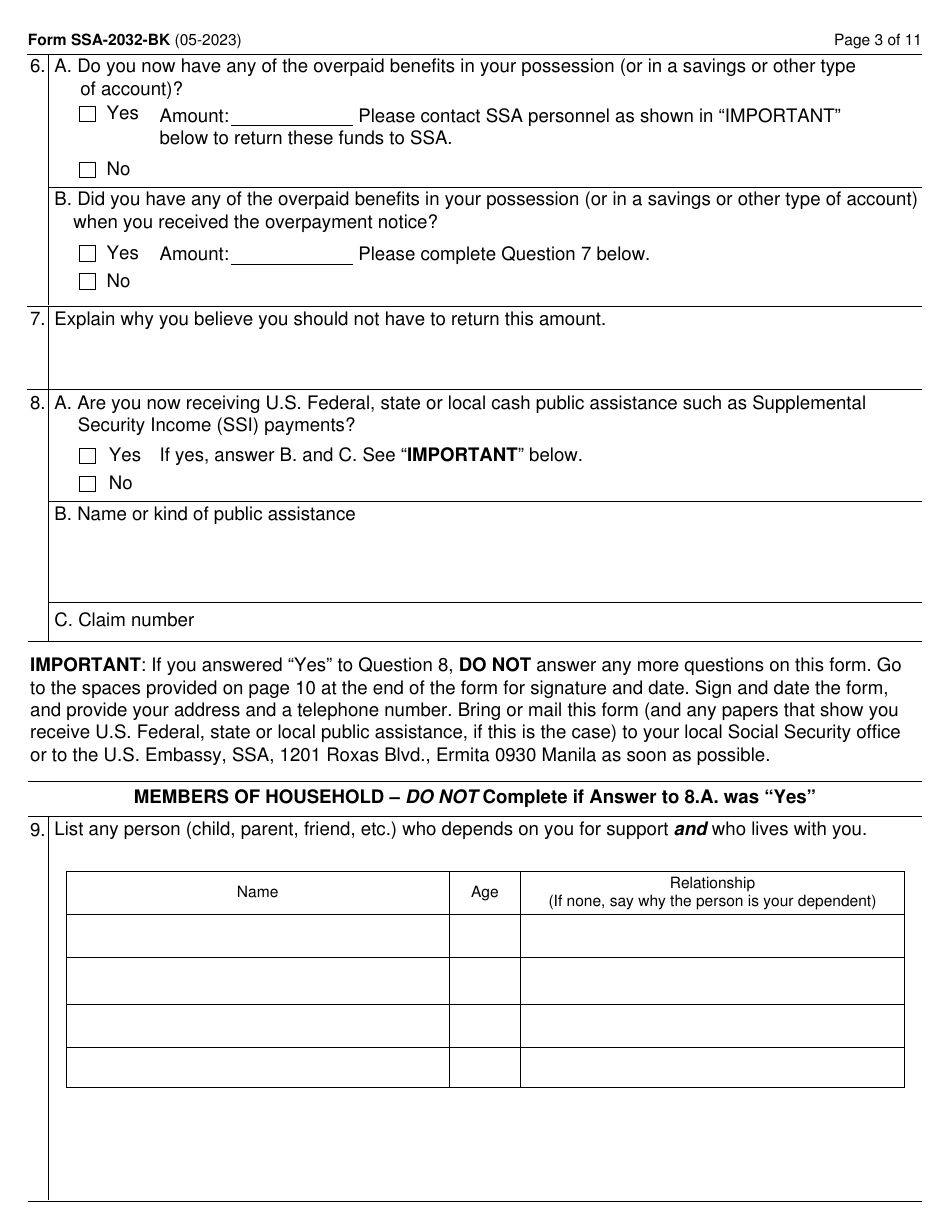 Form SSA-2032-BK Request for Waiver of Special Veterans Benefits (Svb) Overpayment Recovery or Change in Repayment Rate, Page 3