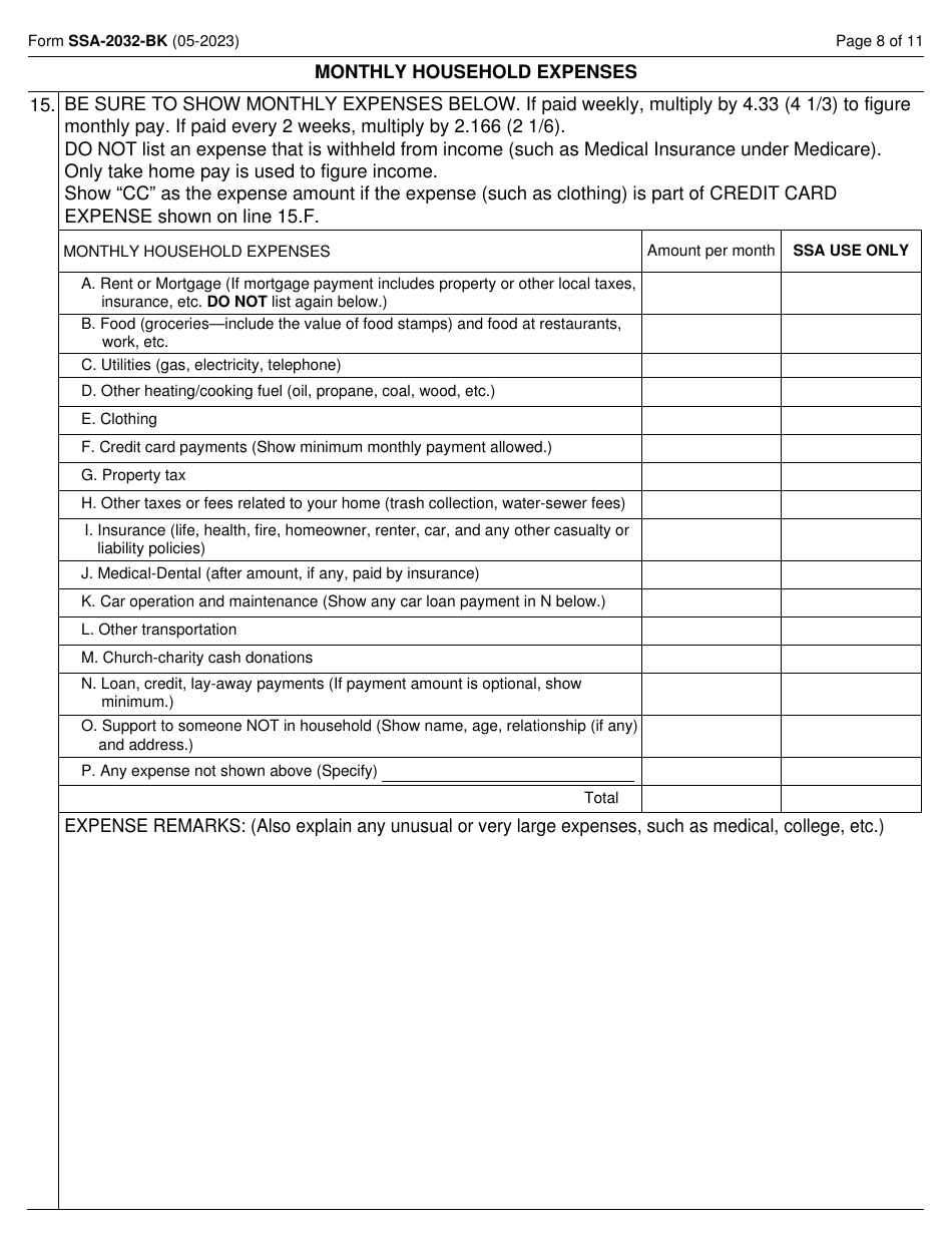 Form SSA-2032-BK Request for Waiver of Special Veterans Benefits (Svb) Overpayment Recovery or Change in Repayment Rate, Page 8