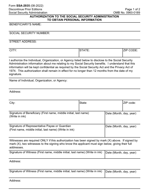 Form SSA-2935  Printable Pdf