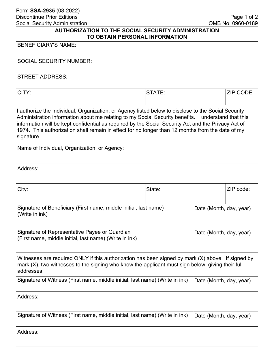 Form SSA-2935 - Fill Out, Sign Online and Download Fillable PDF ...