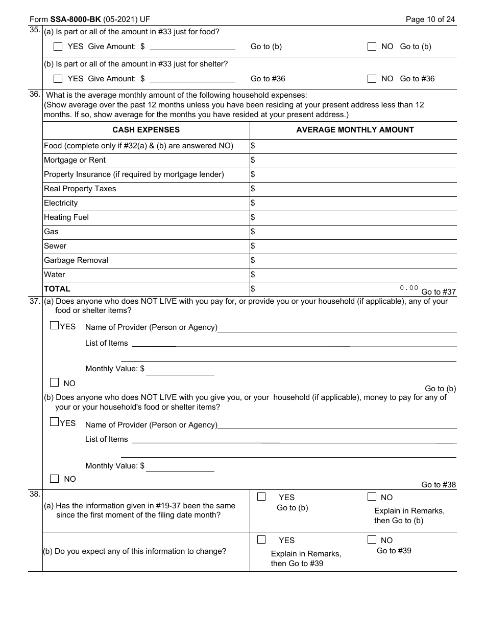 Form SSA-8000-BK Application for Supplemental Security Income (Ssi), Page 10