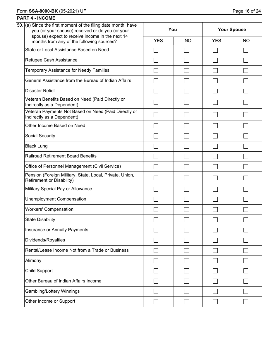 Form SSA-8000-BK Application for Supplemental Security Income (Ssi), Page 16