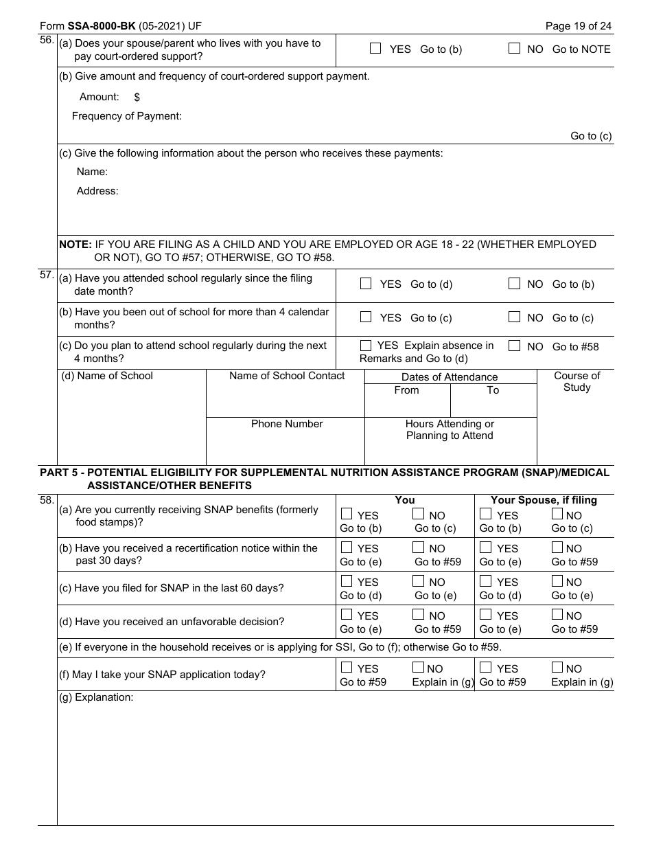 Form SSA-8000-BK Download Fillable PDF or Fill Online Application for ...