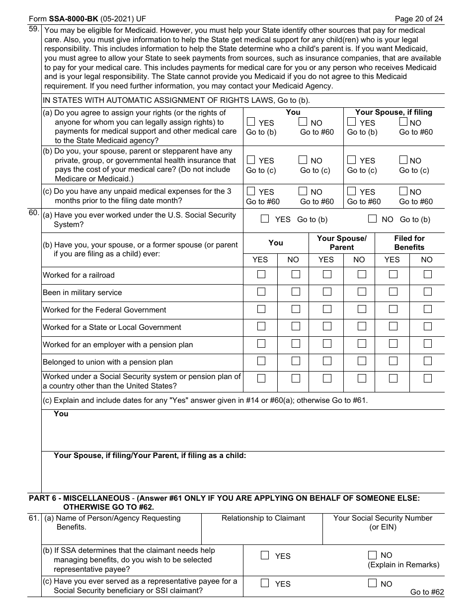 Form SSA-8000-BK Application for Supplemental Security Income (Ssi), Page 20