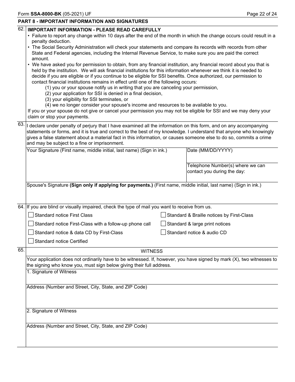 Form SSA-8000-BK Download Fillable PDF or Fill Online Application for ...