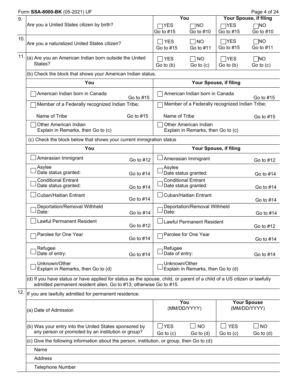 Form SSA-8000-BK Application for Supplemental Security Income (Ssi), Page 4