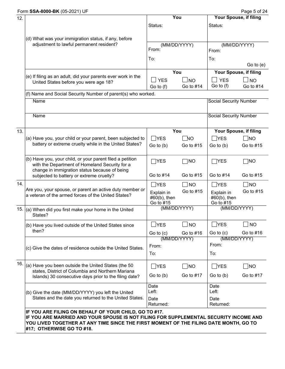 Form SSA-8000-BK Application for Supplemental Security Income (Ssi), Page 5