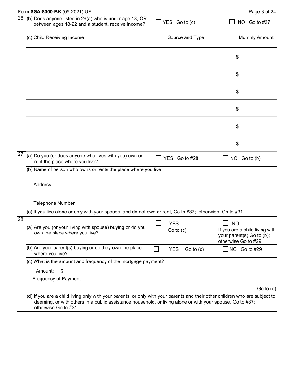 Form SSA-8000-BK Application for Supplemental Security Income (Ssi), Page 8