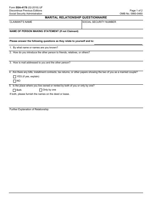 Form SSA-4178 Marital Relationship Questionnaire