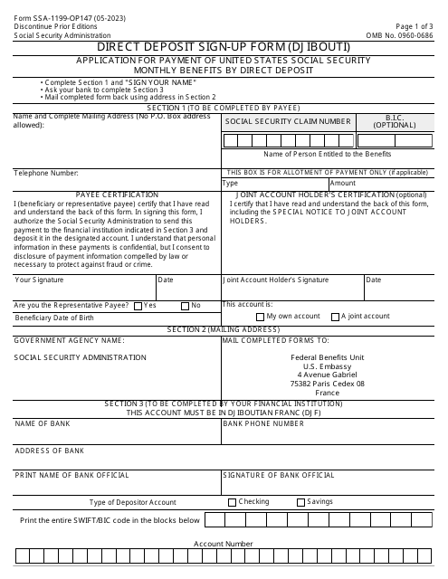Form SSA-1199-OP147 Direct Deposit Sign-Up Form (Djibouti)