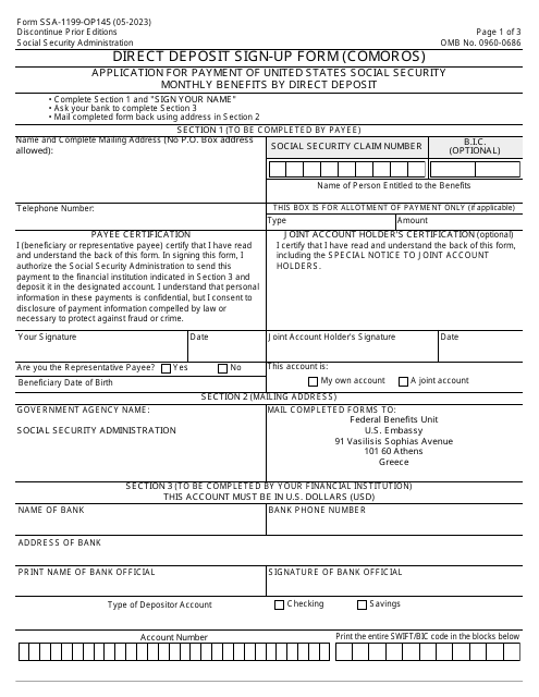 Form SSA-1199-OP145 Direct Deposit Sign-Up Form (Comoros)