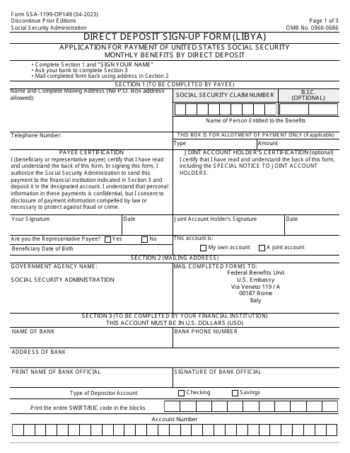 Form SSA-1199-OP149 Direct Deposit Sign-Up Form (Libya)