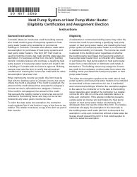 Document preview: Form DR1322 Heat Pump System or Heat Pump Water Heater Eligibility Certification and Assignment Election - Colorado