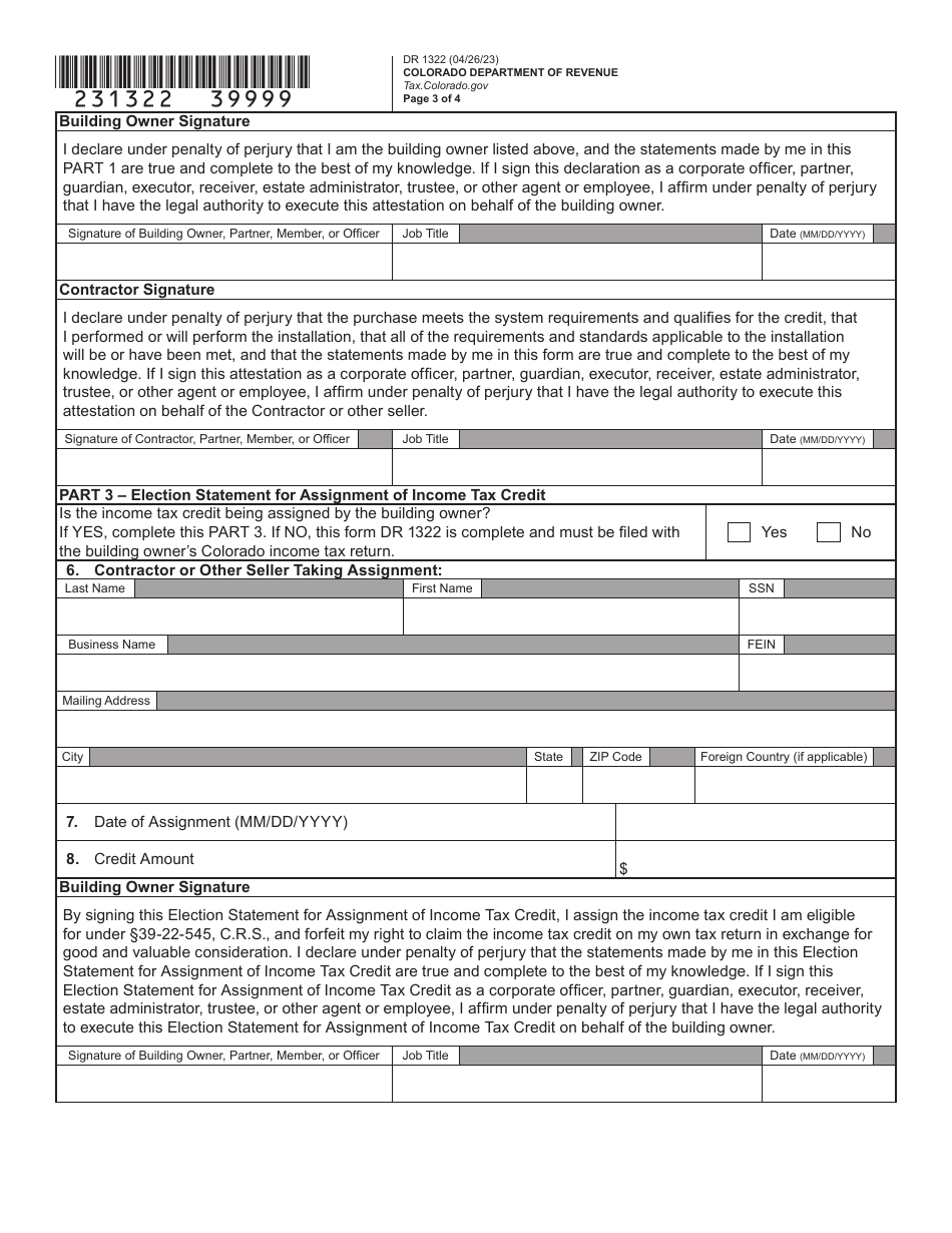 Form DR1322 Heat Pump System or Heat Pump Water Heater Eligibility Certification and Assignment Election - Colorado, Page 10