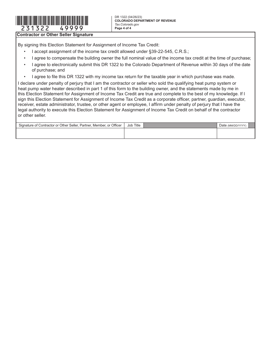 Form DR1322 Heat Pump System or Heat Pump Water Heater Eligibility Certification and Assignment Election - Colorado, Page 11